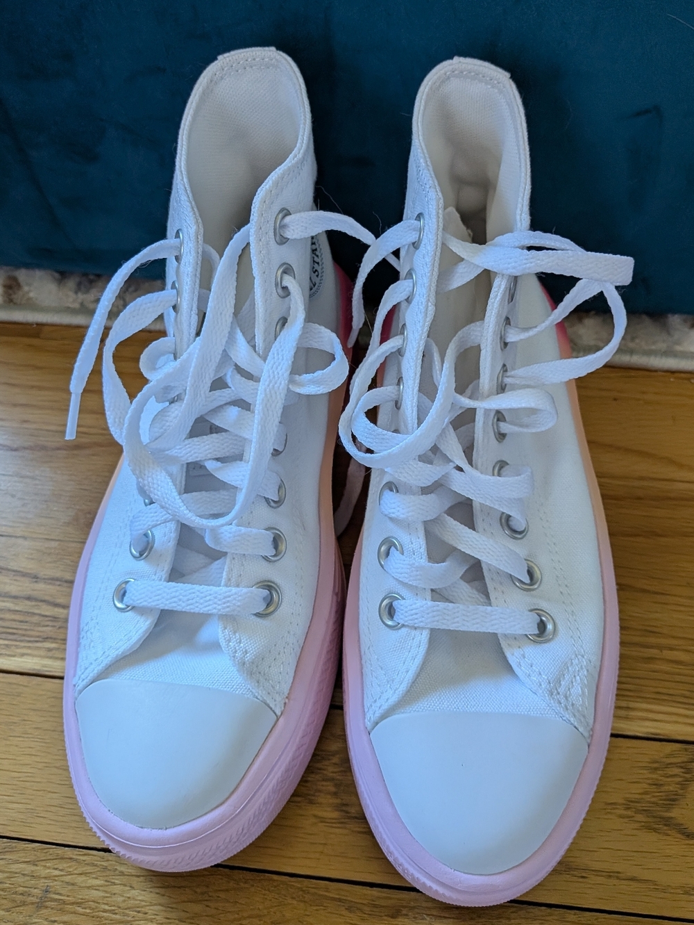 NWOT Converse White High-Top Sneakers with Pink Sole